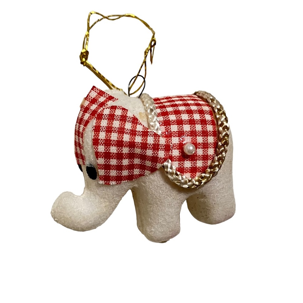 Vintage Flocked White Elephant Christmas Ornament